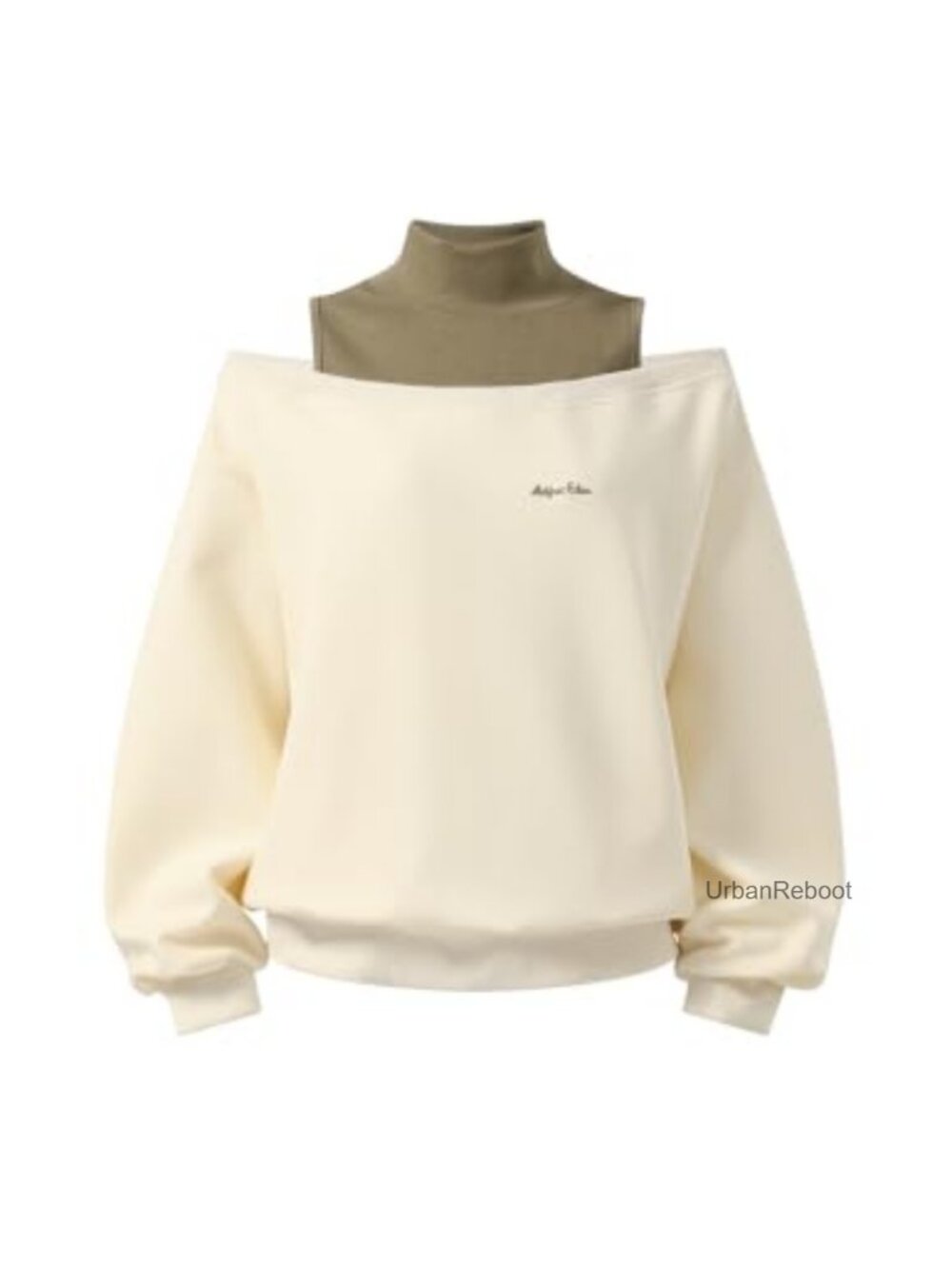 Off Shoulder Mock Neck Sweatshirt Color Block Boxy Pullover